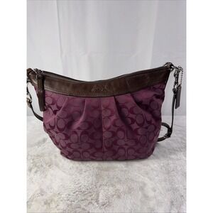 Vintage Coach Hobo Bag Pink/magenta Canvas W/ Leather Trim